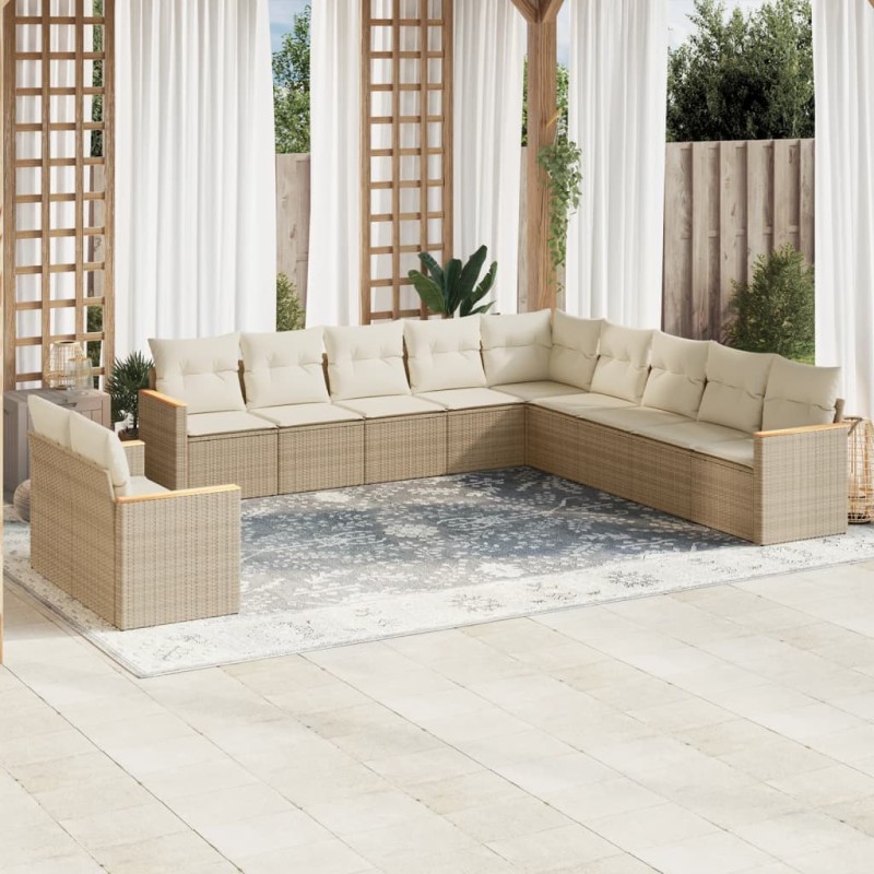 vidaXL 11-tlg. Garten-Sofagarnitur mit Kissen Beige Poly Rattan vidaXL 11-tlg. Garten-Sofagarnitur mit Kissen Beige Poly Rattan
