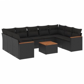 vidaXL 10-tlg. Garten-Sofagarnitur mit Kissen Schwarz Poly Rattan