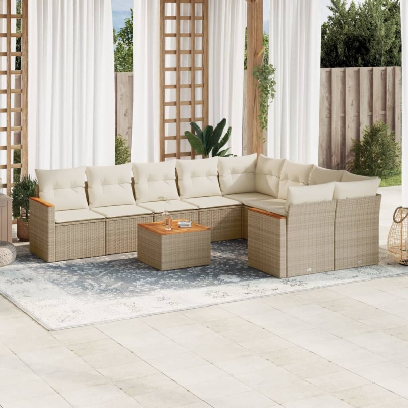 vidaXL 10-tlg. Garten-Sofagarnitur mit Kissen Beige Poly Rattan vidaXL 10-tlg. Garten-Sofagarnitur mit Kissen Beige Poly Rattan