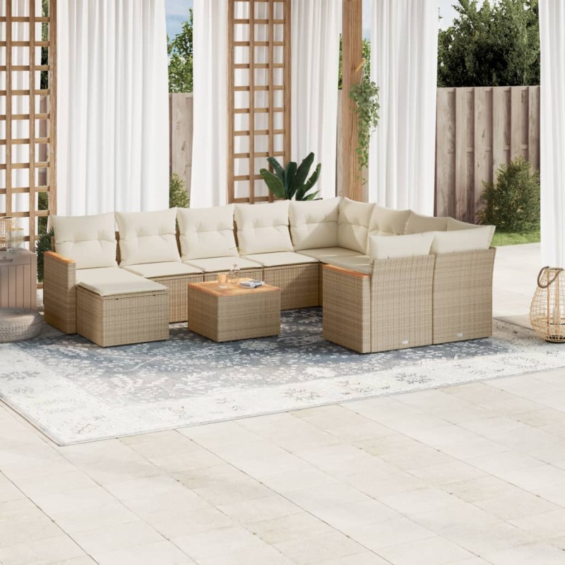 vidaXL 11-tlg. Garten-Sofagarnitur mit Kissen Beige Poly Rattan vidaXL 11-tlg. Garten-Sofagarnitur mit Kissen Beige Poly Rattan