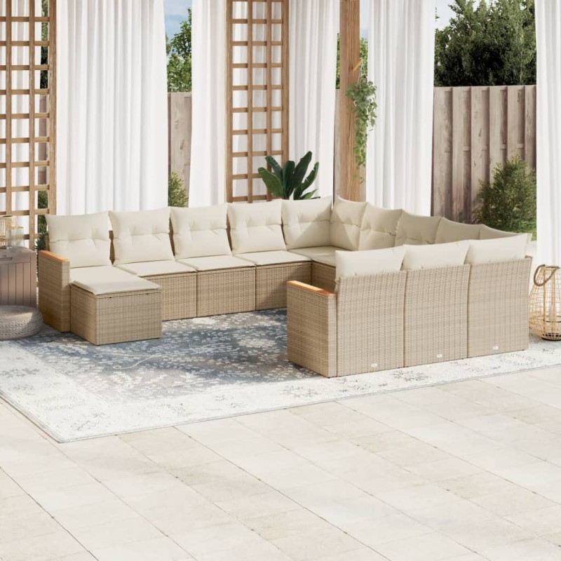 vidaXL 12-tlg. Garten-Sofagarnitur mit Kissen Beige Poly Rattan vidaXL 12-tlg. Garten-Sofagarnitur mit Kissen Beige Poly Rattan