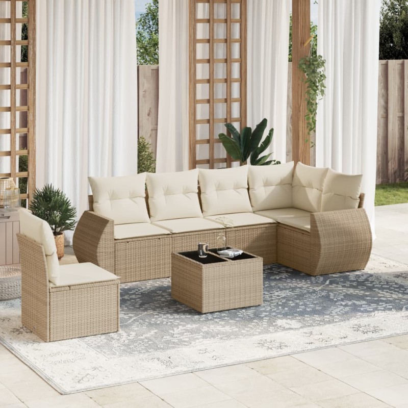 vidaXL 7-tlg. Garten-Sofagarnitur mit Kissen Beige Poly Rattan vidaXL 7-tlg. Garten-Sofagarnitur mit Kissen Beige Poly Rattan