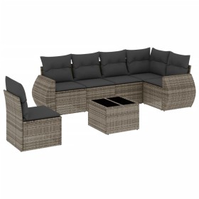 vidaXL 7-tlg. Garten-Sofagarnitur mit Kissen Grau Poly Rattan
