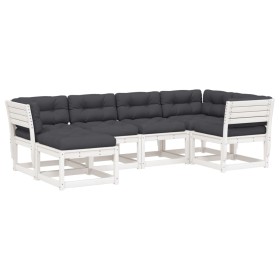 vidaXL 6-tlg. Garten-Sofagarnitur mit Kissen Weiß Massivholz Kiefer