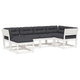 vidaXL 6-tlg. Garten-Sofagarnitur mit Kissen Weiß Massivholz Kiefer