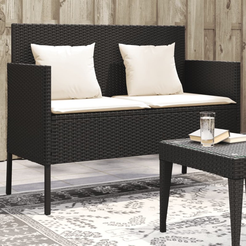 vidaXL Gartenbank mit Kissen Schwarz Poly Rattan vidaXL Gartenbank mit Kissen Schwarz Poly Rattan
