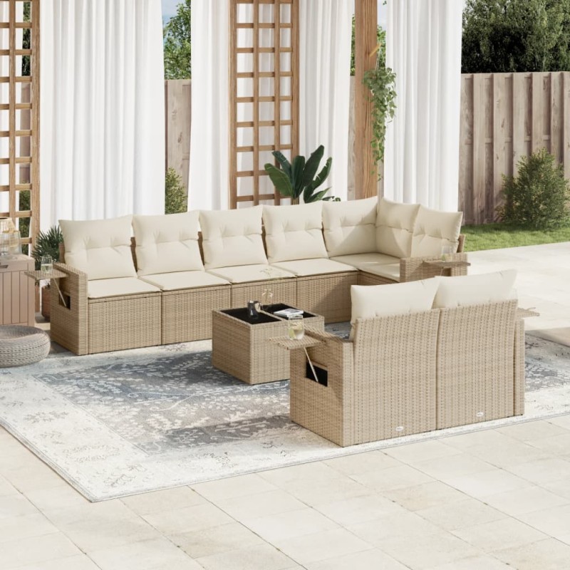 vidaXL 9-tlg. Garten-Sofagarnitur mit Kissen Beige Poly Rattan vidaXL 9-tlg. Garten-Sofagarnitur mit Kissen Beige Poly Rattan