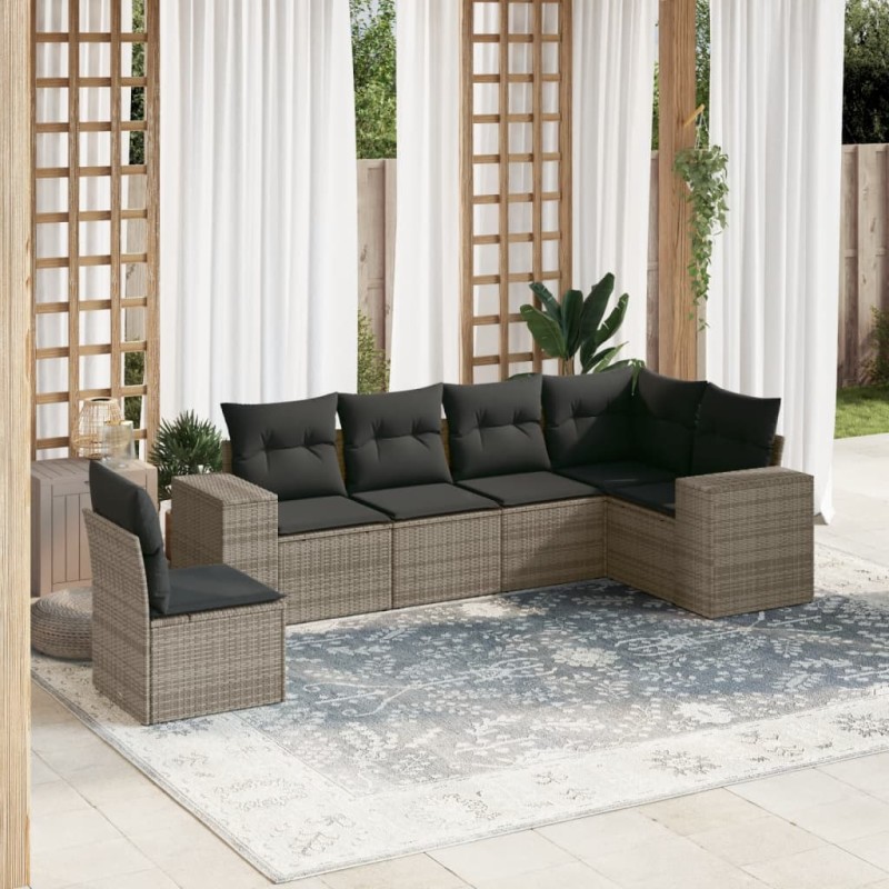 vidaXL 6-tlg. Garten-Sofagarnitur mit Kissen Grau Poly Rattan vidaXL 6-tlg. Garten-Sofagarnitur mit Kissen Grau Poly Rattan