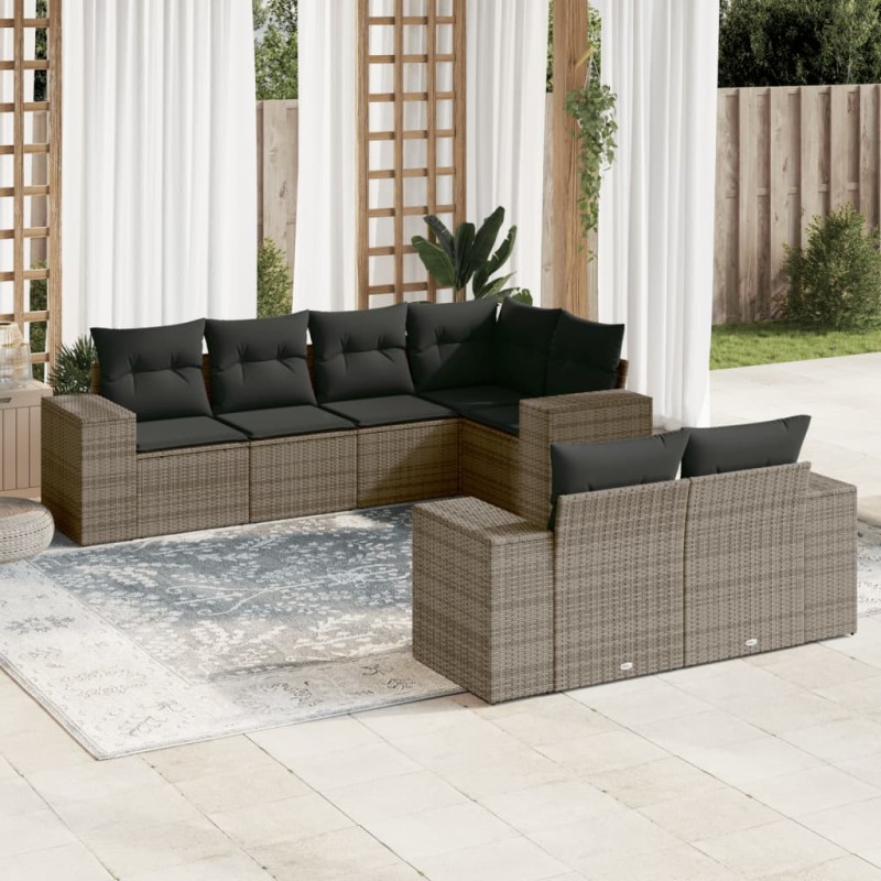 vidaXL 7-tlg. Garten-Sofagarnitur mit Kissen Grau Poly Rattan vidaXL 7-tlg. Garten-Sofagarnitur mit Kissen Grau Poly Rattan