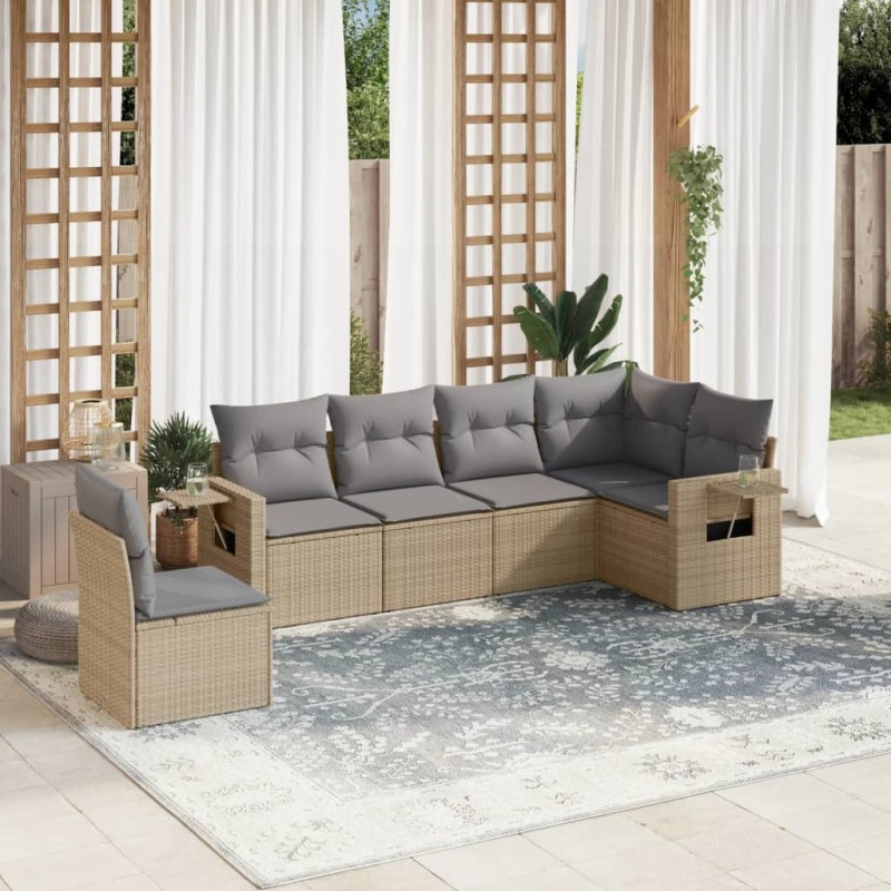 vidaXL 6-tlg. Garten-Sofagarnitur mit Kissen Beige Poly Rattan vidaXL 6-tlg. Garten-Sofagarnitur mit Kissen Beige Poly Rattan