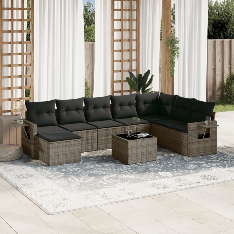 vidaXL 9-tlg. Garten-Sofagarnitur mit Kissen Grau Poly Rattan vidaXL 9-tlg. Garten-Sofagarnitur mit Kissen Grau Poly Rattan