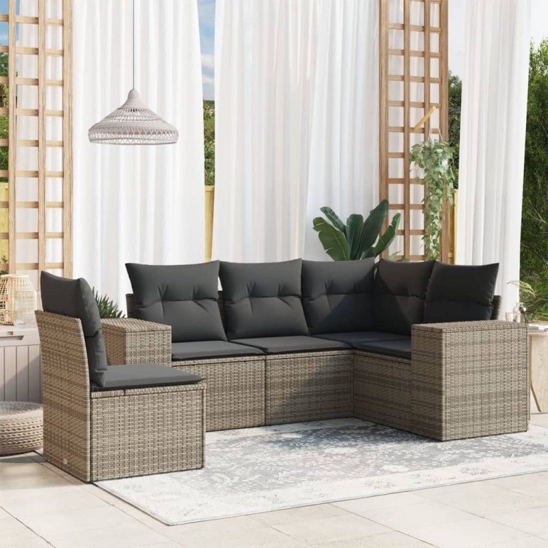 vidaXL 5-tlg. Garten-Sofagarnitur mit Kissen Grau Poly Rattan vidaXL 5-tlg. Garten-Sofagarnitur mit Kissen Grau Poly Rattan