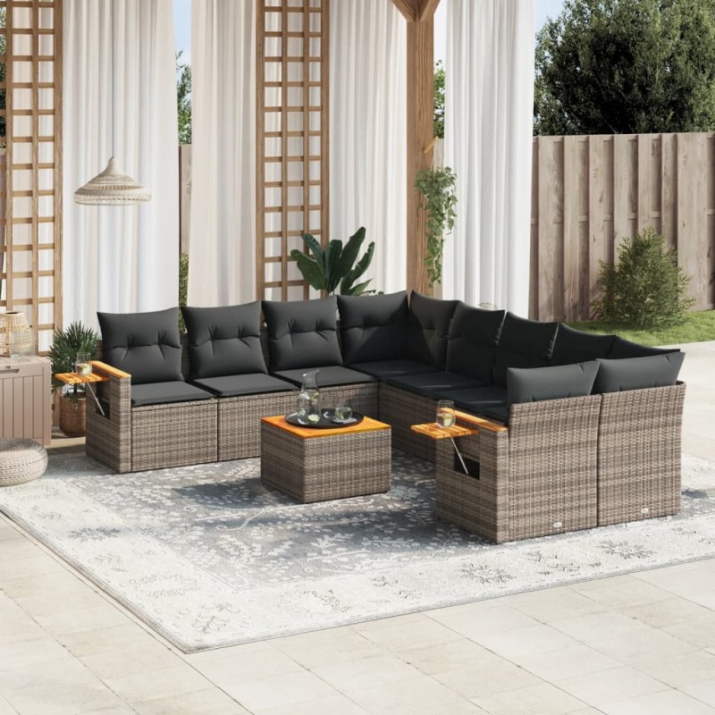 vidaXL 9-tlg. Garten-Sofagarnitur mit Kissen Grau Poly Rattan vidaXL 9-tlg. Garten-Sofagarnitur mit Kissen Grau Poly Rattan