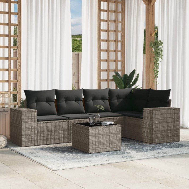 vidaXL 6-tlg. Garten-Sofagarnitur mit Kissen Grau Poly Rattan vidaXL 6-tlg. Garten-Sofagarnitur mit Kissen Grau Poly Rattan