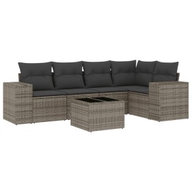 vidaXL 6-tlg. Garten-Sofagarnitur mit Kissen Grau Poly Rattan