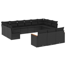vidaXL 13-tlg. Garten-Sofagarnitur mit Kissen Schwarz Poly Rattan