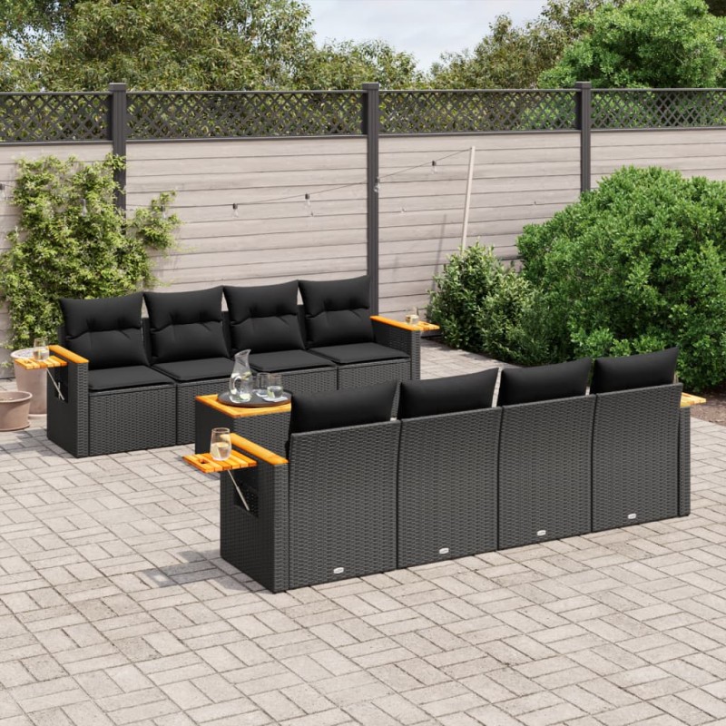 vidaXL 9-tlg. Garten-Sofagarnitur mit Kissen Schwarz Poly Rattan vidaXL 9-tlg. Garten-Sofagarnitur mit Kissen Schwarz Poly Rattan