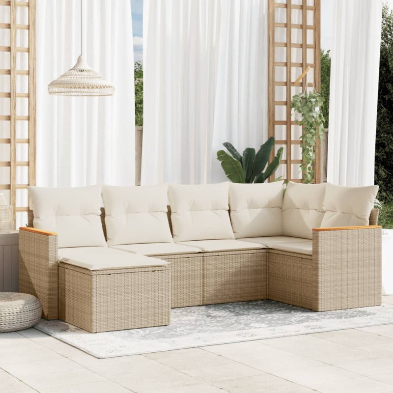 vidaXL 6-tlg. Garten-Sofagarnitur mit Kissen Beige Poly Rattan vidaXL 6-tlg. Garten-Sofagarnitur mit Kissen Beige Poly Rattan