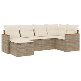 vidaXL 6-tlg. Garten-Sofagarnitur mit Kissen Beige Poly Rattan