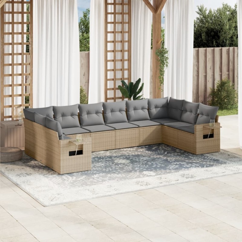 vidaXL 10-tlg. Garten-Sofagarnitur mit Kissen Beige Poly Rattan vidaXL 10-tlg. Garten-Sofagarnitur mit Kissen Beige Poly Rattan
