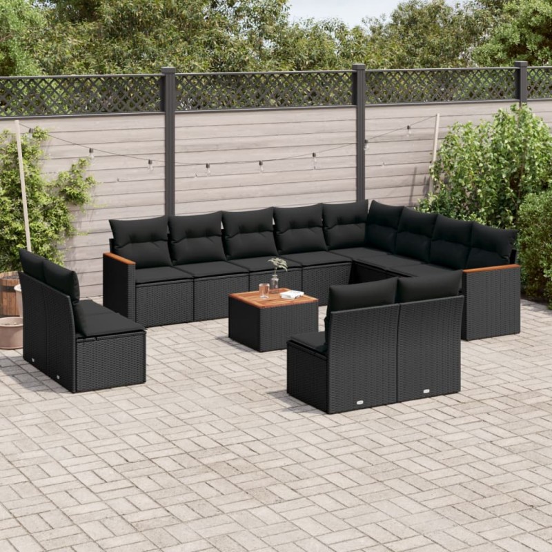 vidaXL 13-tlg. Garten-Sofagarnitur mit Kissen Schwarz Poly Rattan vidaXL 13-tlg. Garten-Sofagarnitur mit Kissen Schwarz Poly Rattan