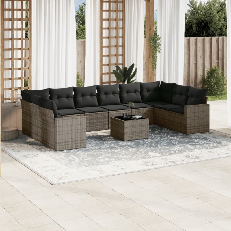 vidaXL 11-tlg. Garten-Sofagarnitur mit Kissen Grau Poly Rattan vidaXL 11-tlg. Garten-Sofagarnitur mit Kissen Grau Poly Rattan