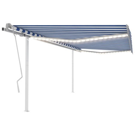 vidaXL Markise Manuell Einziehbar mit LED 4x3 m Blau Weiß