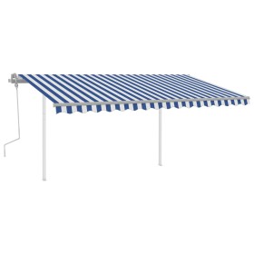 vidaXL Markise Manuell Einziehbar mit LED 4x3 m Blau Weiß