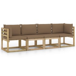 Gartensofa 4-Sitzer mit Kissen in Taupe