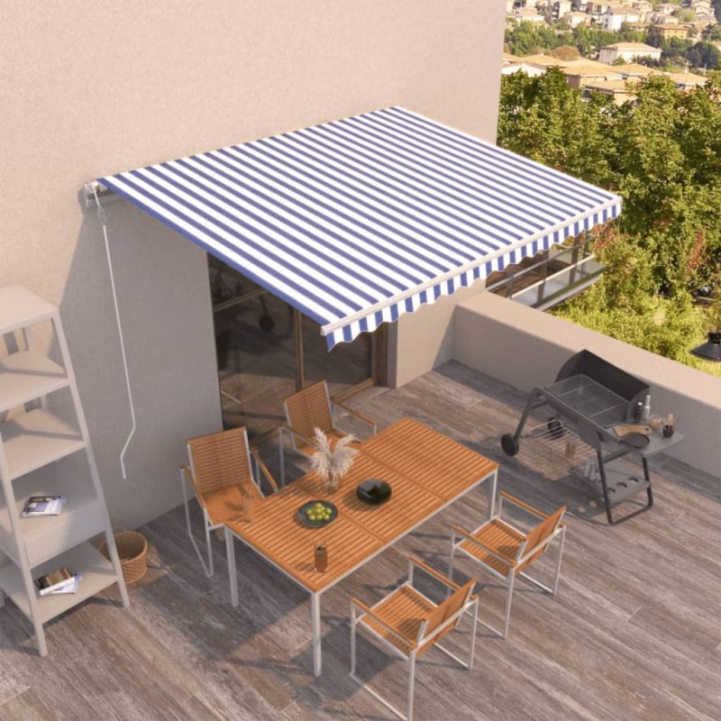 vidaXL Markise Automatisch Einziehbar 450x350 cm Blau und Weiß vidaXL Markise Automatisch Einziehbar 450x350 cm Blau und Weiß