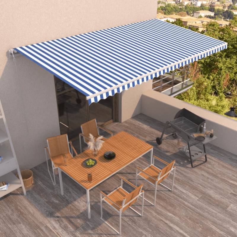 vidaXL Markise Automatisch Einziehbar 600x350 cm Blau und Weiß vidaXL Markise Automatisch Einziehbar 600x350 cm Blau und Weiß