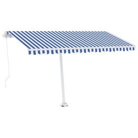 vidaXL Markise Manuell Einziehbar mit LED 400x300 cm Blau Weiß