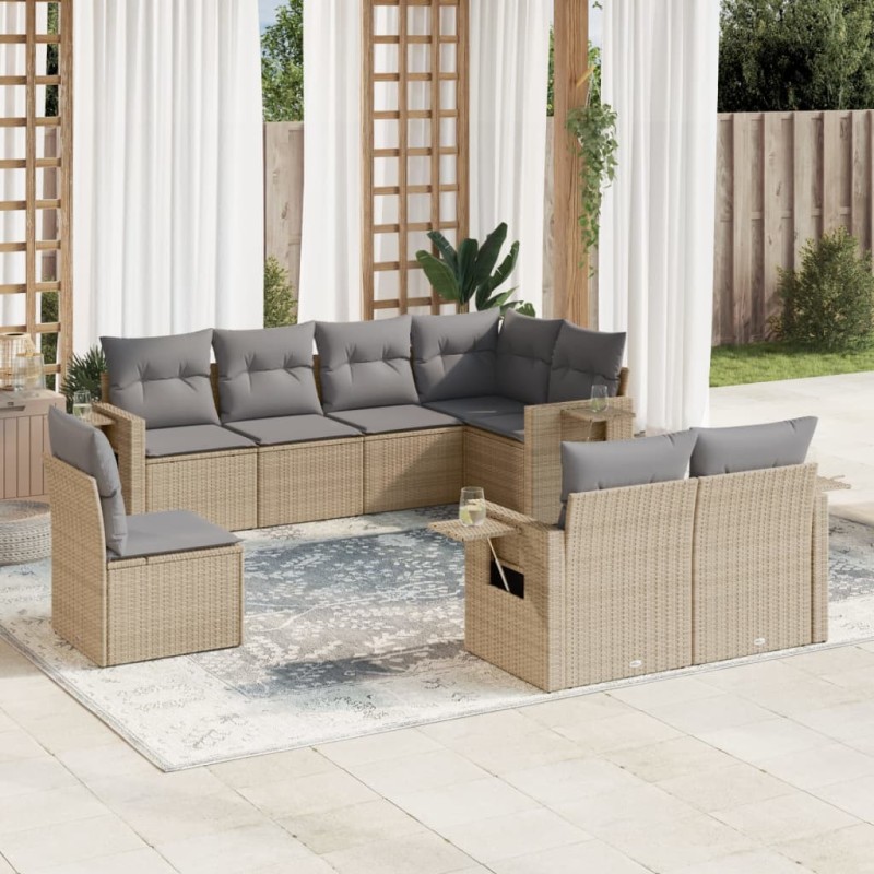 vidaXL 8-tlg. Garten-Sofagarnitur mit Kissen Beige Poly Rattan vidaXL 8-tlg. Garten-Sofagarnitur mit Kissen Beige Poly Rattan