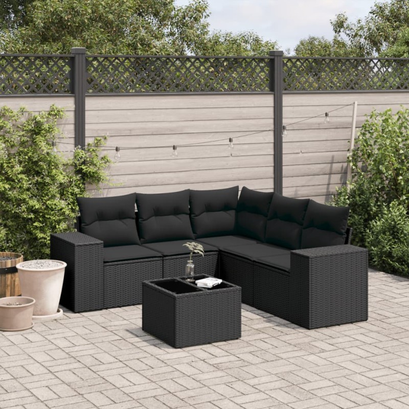 vidaXL 6-tlg. Garten-Sofagarnitur mit Kissen Schwarz Poly Rattan vidaXL 6-tlg. Garten-Sofagarnitur mit Kissen Schwarz Poly Rattan