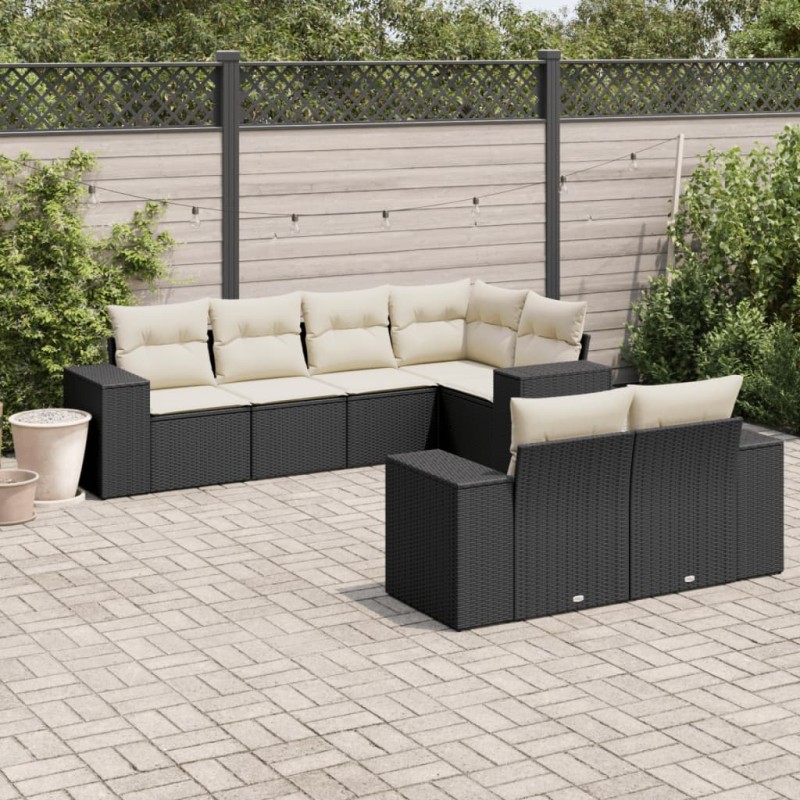 vidaXL 7-tlg. Garten-Sofagarnitur mit Kissen Schwarz Poly Rattan vidaXL 7-tlg. Garten-Sofagarnitur mit Kissen Schwarz Poly Rattan