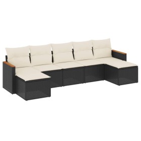 vidaXL 7-tlg. Garten-Sofagarnitur mit Kissen Schwarz Poly Rattan