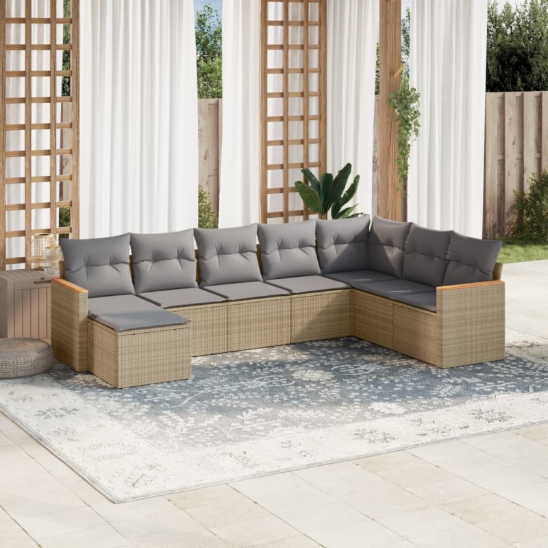 vidaXL 8-tlg. Garten-Sofagarnitur mit Kissen Beige Poly Rattan vidaXL 8-tlg. Garten-Sofagarnitur mit Kissen Beige Poly Rattan