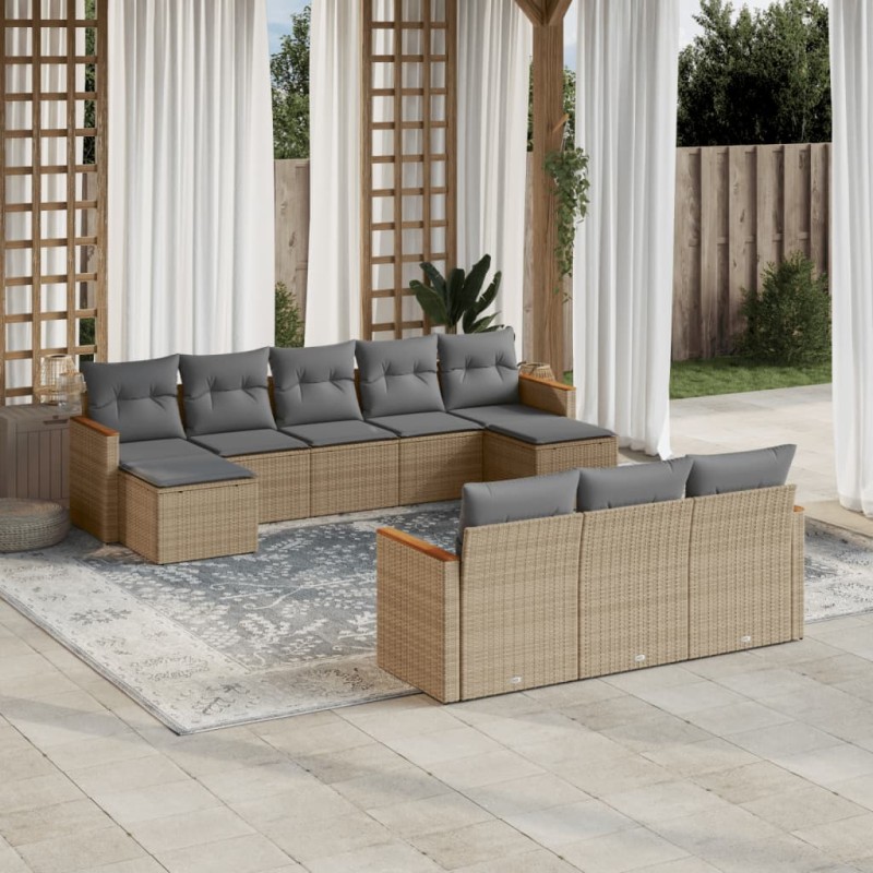 vidaXL 10-tlg. Garten-Sofagarnitur mit Kissen Beige Poly Rattan vidaXL 10-tlg. Garten-Sofagarnitur mit Kissen Beige Poly Rattan