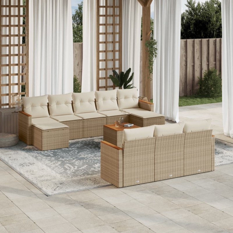 vidaXL 11-tlg. Garten-Sofagarnitur mit Kissen Beige Poly Rattan vidaXL 11-tlg. Garten-Sofagarnitur mit Kissen Beige Poly Rattan