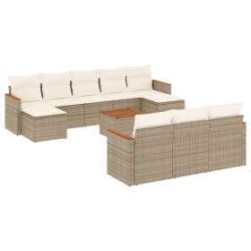 vidaXL 11-tlg. Garten-Sofagarnitur mit Kissen Beige Poly Rattan