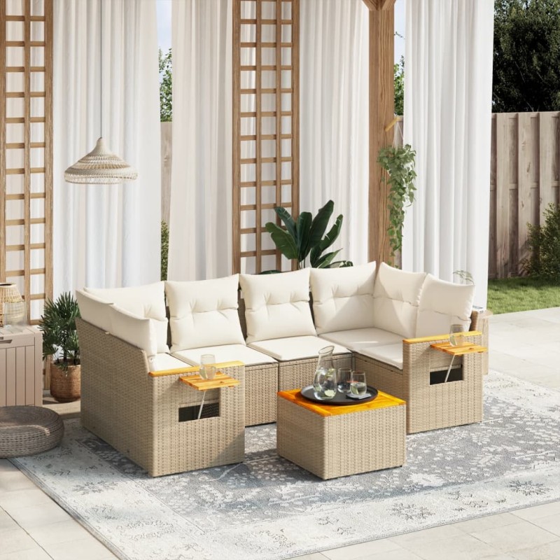 vidaXL 7-tlg. Garten-Sofagarnitur mit Kissen Beige Poly Rattan vidaXL 7-tlg. Garten-Sofagarnitur mit Kissen Beige Poly Rattan