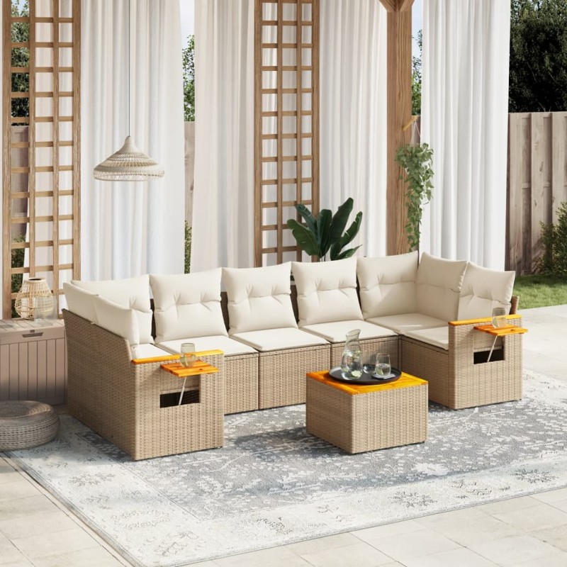 vidaXL 8-tlg. Garten-Sofagarnitur mit Kissen Beige Poly Rattan vidaXL 8-tlg. Garten-Sofagarnitur mit Kissen Beige Poly Rattan