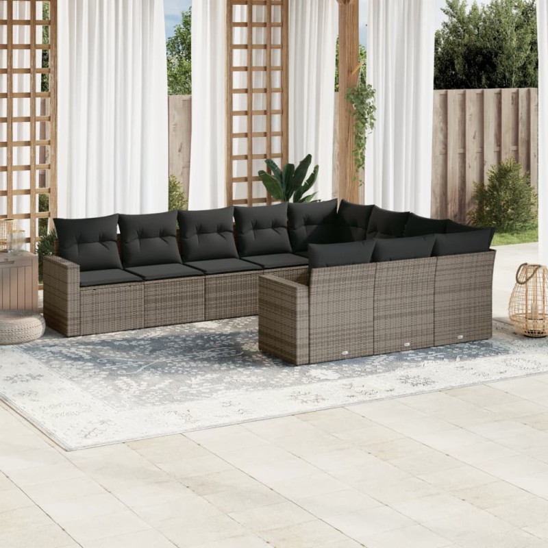 vidaXL 10-tlg. Garten-Sofagarnitur mit Kissen Grau Poly Rattan vidaXL 10-tlg. Garten-Sofagarnitur mit Kissen Grau Poly Rattan
