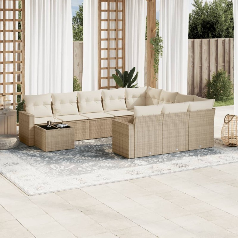 vidaXL 11-tlg. Garten-Sofagarnitur mit Kissen Beige Poly Rattan vidaXL 11-tlg. Garten-Sofagarnitur mit Kissen Beige Poly Rattan