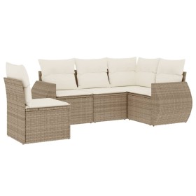 vidaXL 5-tlg. Garten-Sofagarnitur mit Kissen Beige Poly Rattan