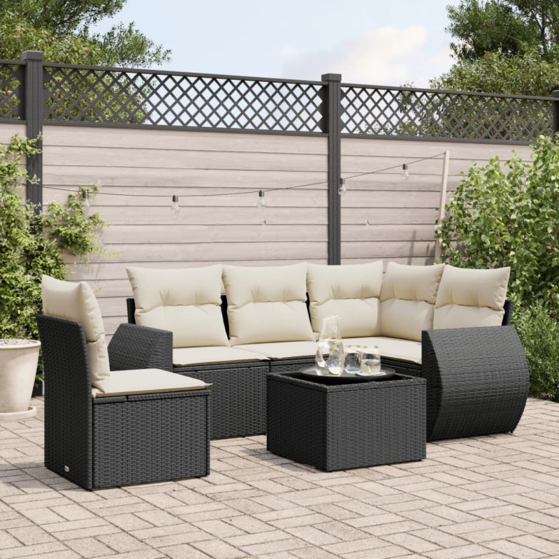 vidaXL 6-tlg. Garten-Sofagarnitur mit Kissen Schwarz Poly Rattan vidaXL 6-tlg. Garten-Sofagarnitur mit Kissen Schwarz Poly Rattan