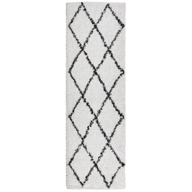 vidaXL Teppich Shaggy Hochflor Modern Creme und Schwarz 80x250 cm