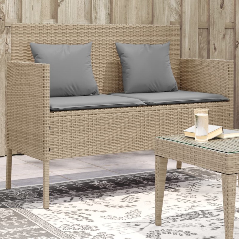 vidaXL Gartenbank mit Kissen Beige Poly Rattan vidaXL Gartenbank mit Kissen Beige Poly Rattan
