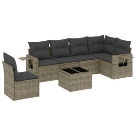 vidaXL 7-tlg. Garten-Sofagarnitur mit Kissen Grau Poly Rattan