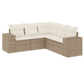vidaXL 5-tlg. Garten-Sofagarnitur mit Kissen Beige Poly Rattan